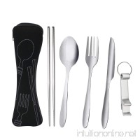 Cutlery Set  HTIANC 5PCS Flatware Set Stainless Steel Travel Utensils Set for Camping Picnic with Neoprene Pouch - B07F65DR15